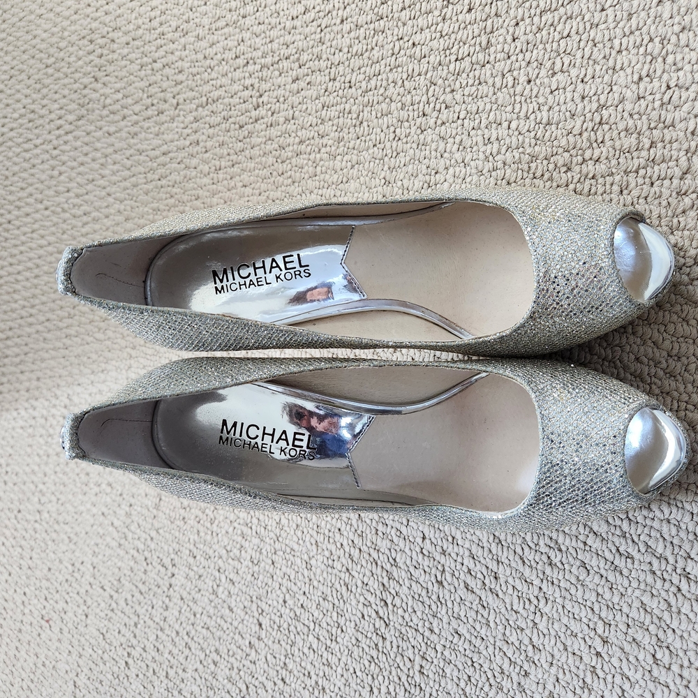 Michael Kors Silver Peep-Toe Women's Shoes